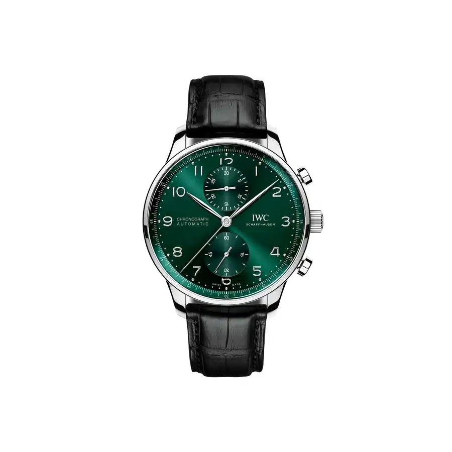 IWC Portugieser IW371615 Stainless Steel Black Alligator Strap Green Dial Watch 2024