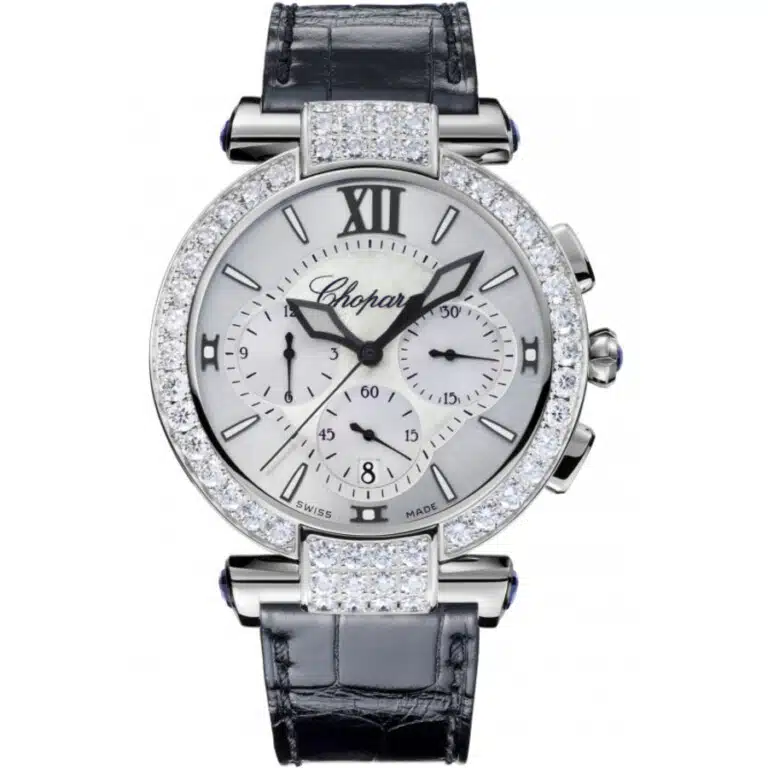 Chopard Imperiale Chronograph Silver Dial 384211-1001 White Gold with Black Leather Strap