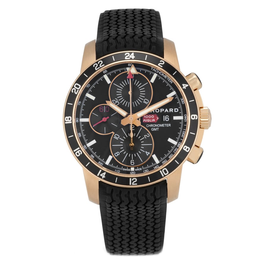 Chopard Mille Miglia 161288-5001 Mechanical Chronograph Black Dial 18kt Rose Gold Black Rubber Watch 2024