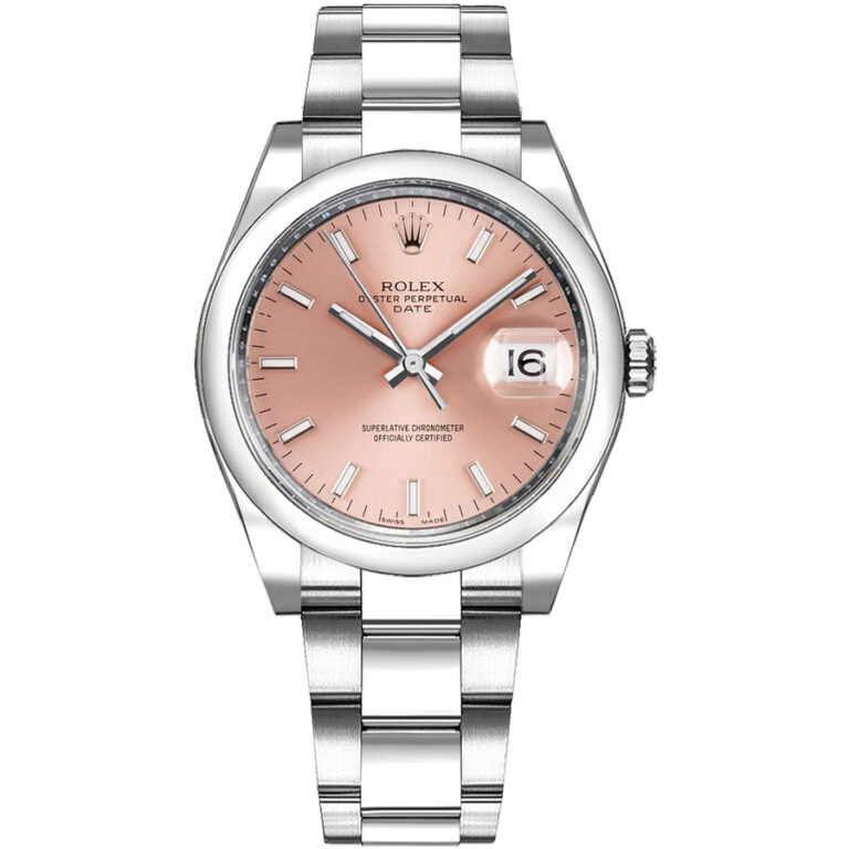Rolex Oyster Perpetual Date Stainless Steel Watch Pink Index Dial 115200-0005