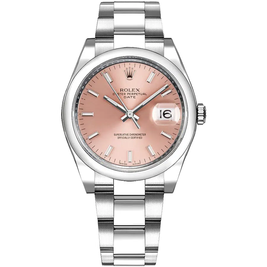 Rolex Oyster Perpetual Date Stainless Steel Watch Pink Index Dial 115200-0005