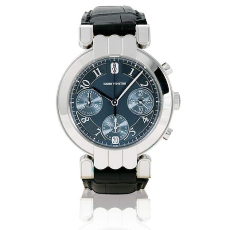 Harry Winston Premier Chronograph White Gold Watch Leather Strap 200MCA37W