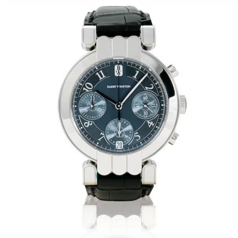 Harry Winston Premier Chronograph White Gold Watch Leather Strap 200MCA37W