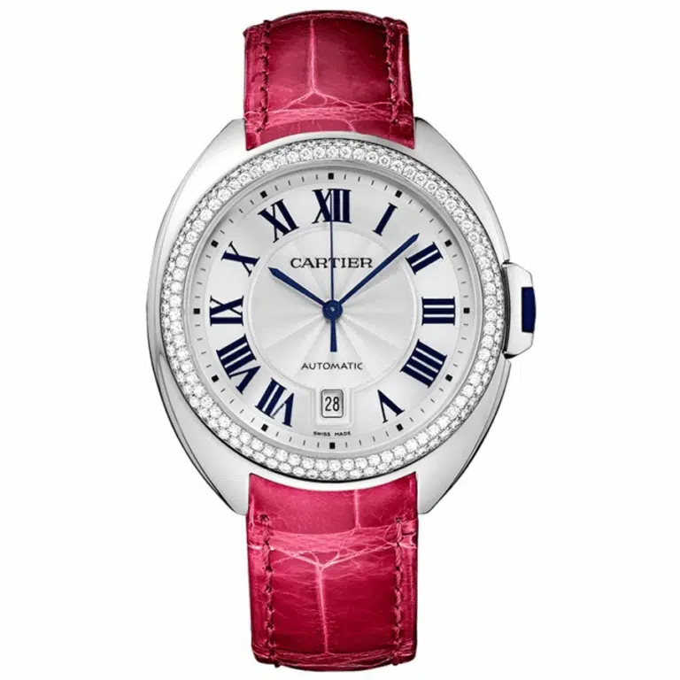 Cartier Clé de Cartier WJCL0011 White Gold with Burgundy Leather 40mm Watch with Silver Dial
