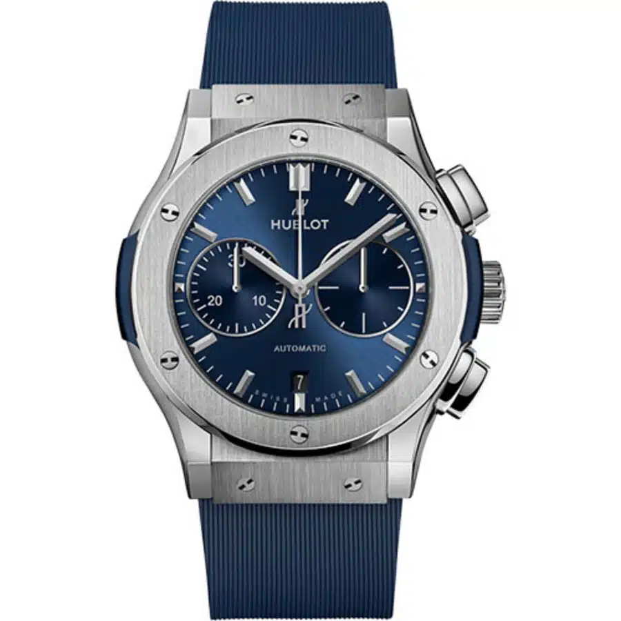 Hublot Classic Fusion 521.NX.7170.RX Titanium With Blue Rubber Watch Blue Dial