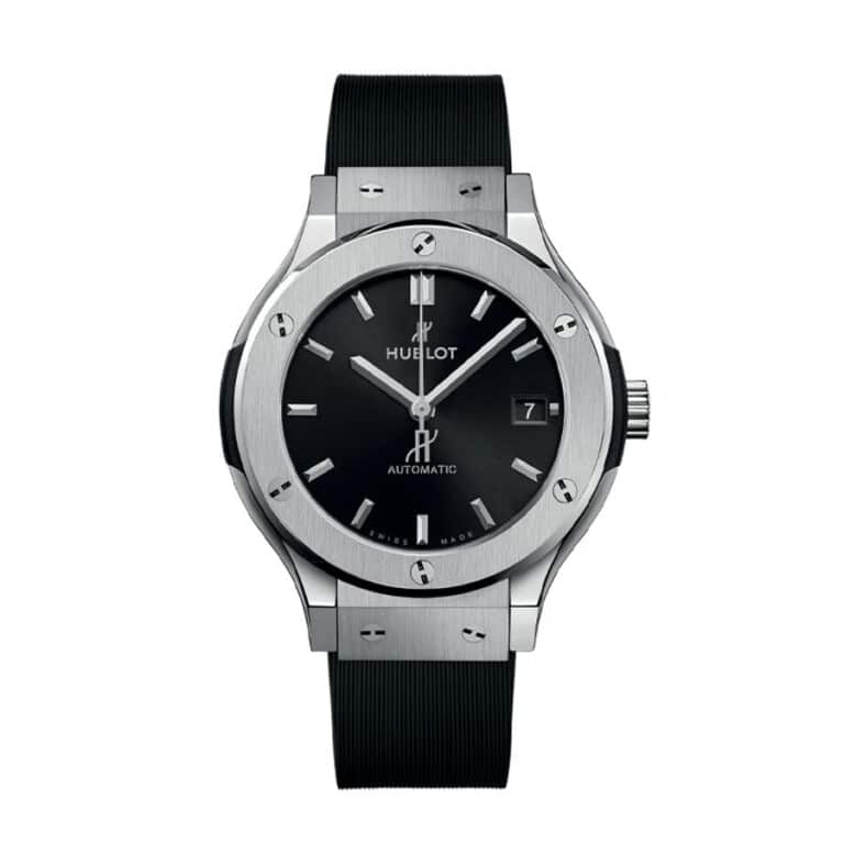Hublot Classic Fusion 38mm 565.NX.1470.RX Titanium With Black Rubber Watch Black Dial