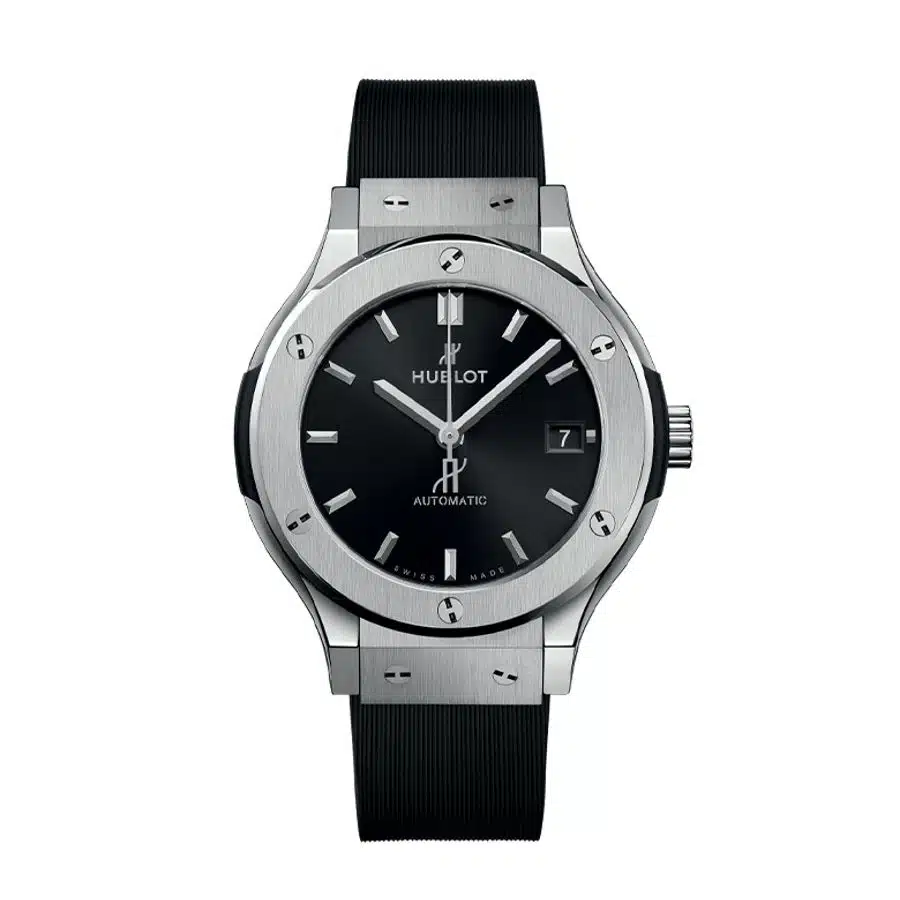 Hublot Classic Fusion 38mm 565.NX.1470.RX Titanium With Black Rubber Watch Black Dial