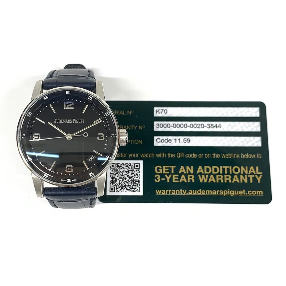 AP Code 11.59 White Gold with Blue Leather Watch Blue Dial