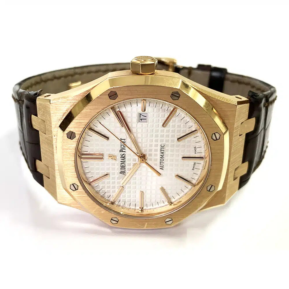 Audemars Piguet Royal Oak Silver Dial 41mm 15400OR.OO.D088CR.01 Rose Gold Brown Leather Watch 2012 – image 3