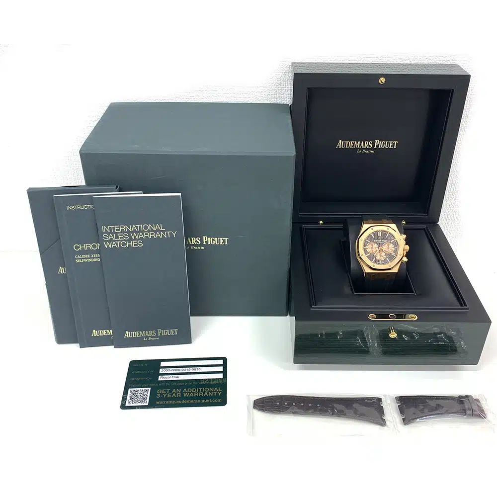 MINT Audemars Piguet Royal Oak Chronograph 26331OR.OO.D821CR.01 Brown Dial Rose Gold With Black Rubber Watch 2019 – image 9