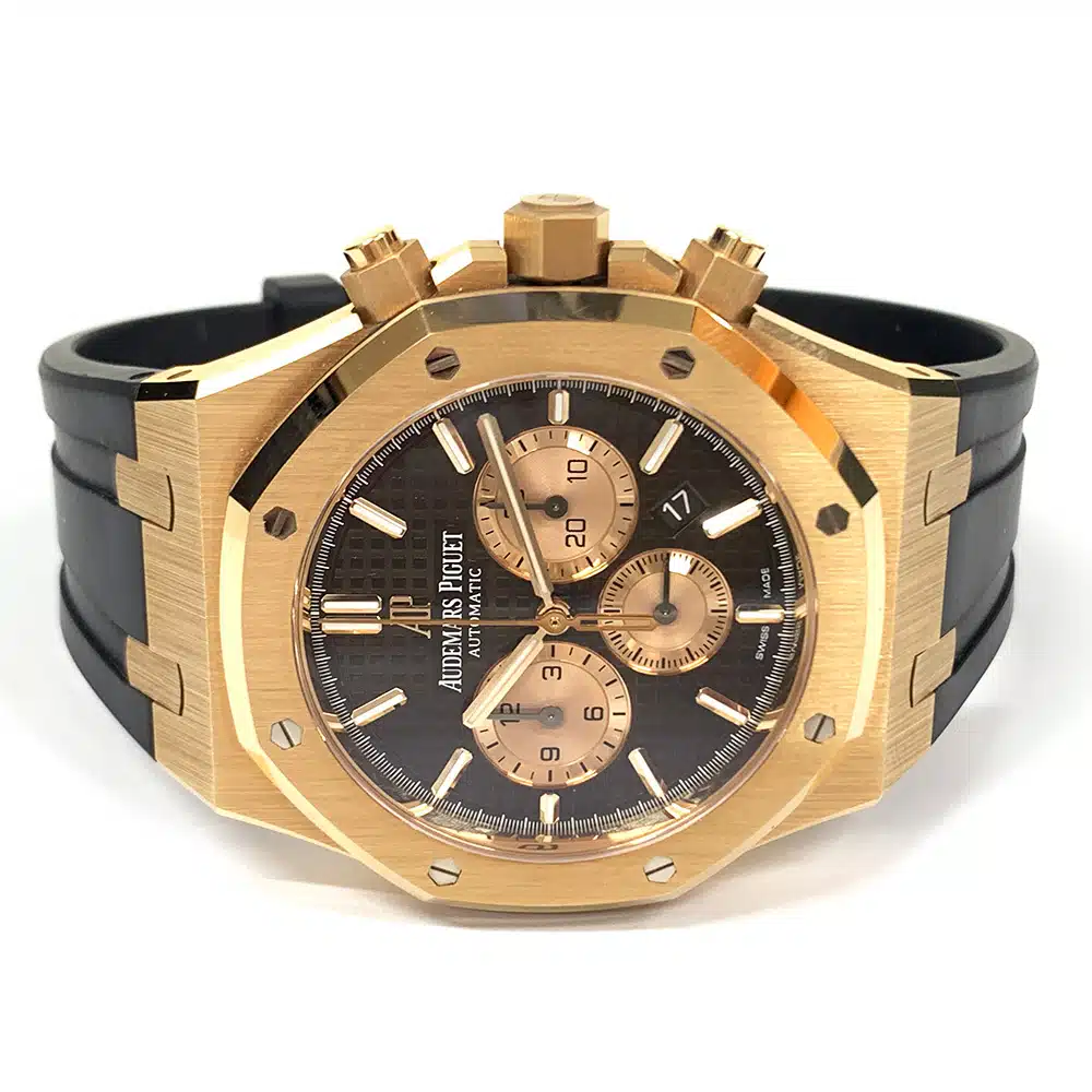 MINT Audemars Piguet Royal Oak Chronograph 26331OR.OO.D821CR.01 Brown Dial Rose Gold With Black Rubber Watch 2019 – image 4