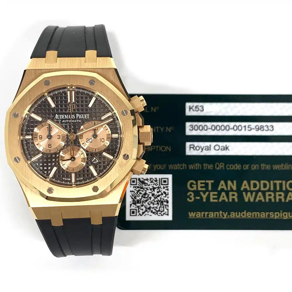 MINT Audemars Piguet Royal Oak Chronograph 26331OR.OO.D821CR.01 Brown Dial Rose Gold With Black Rubber Watch 2019 – image 3