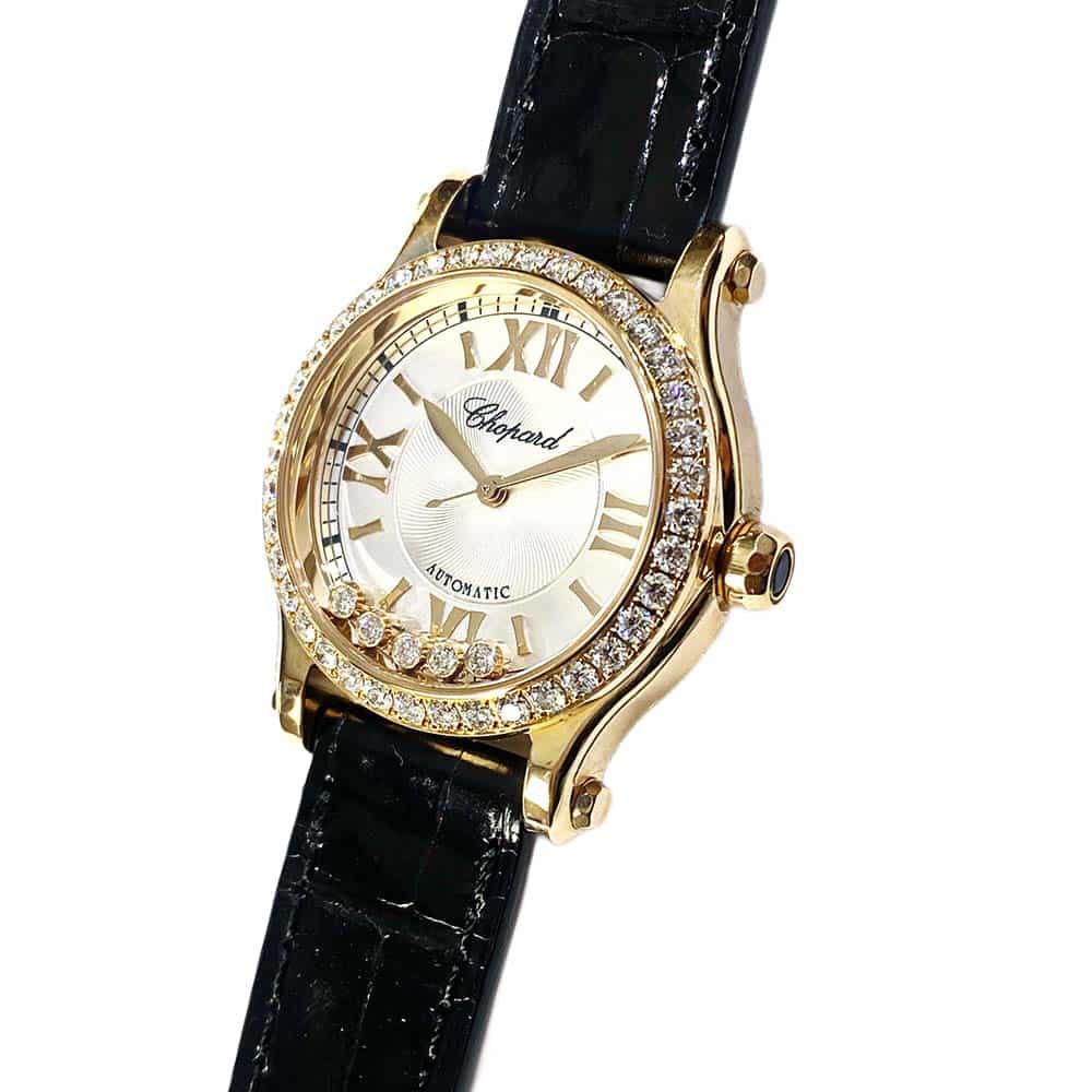 Chopard Happy Sport Black 274893-5002 Rose Gold with Black Leather Watch