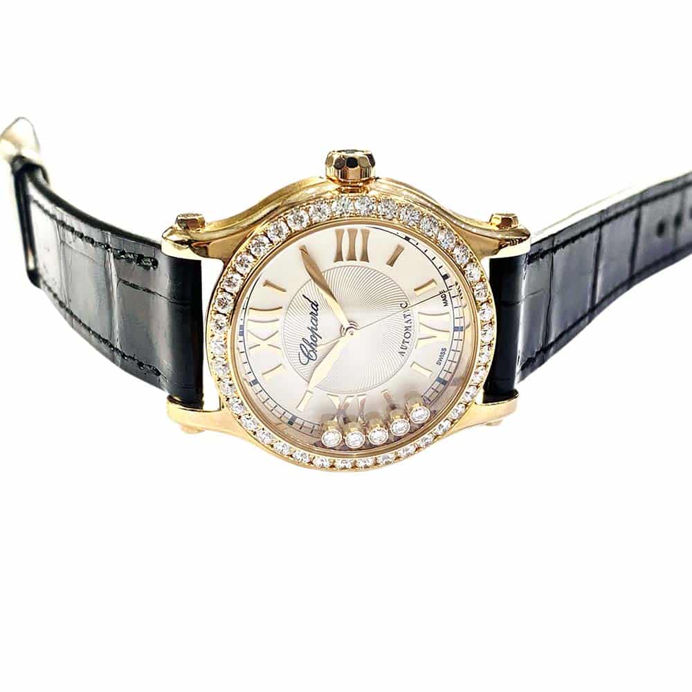 Chopard Happy Sport Black 274893-5002 Rose Gold with Black Leather Watch