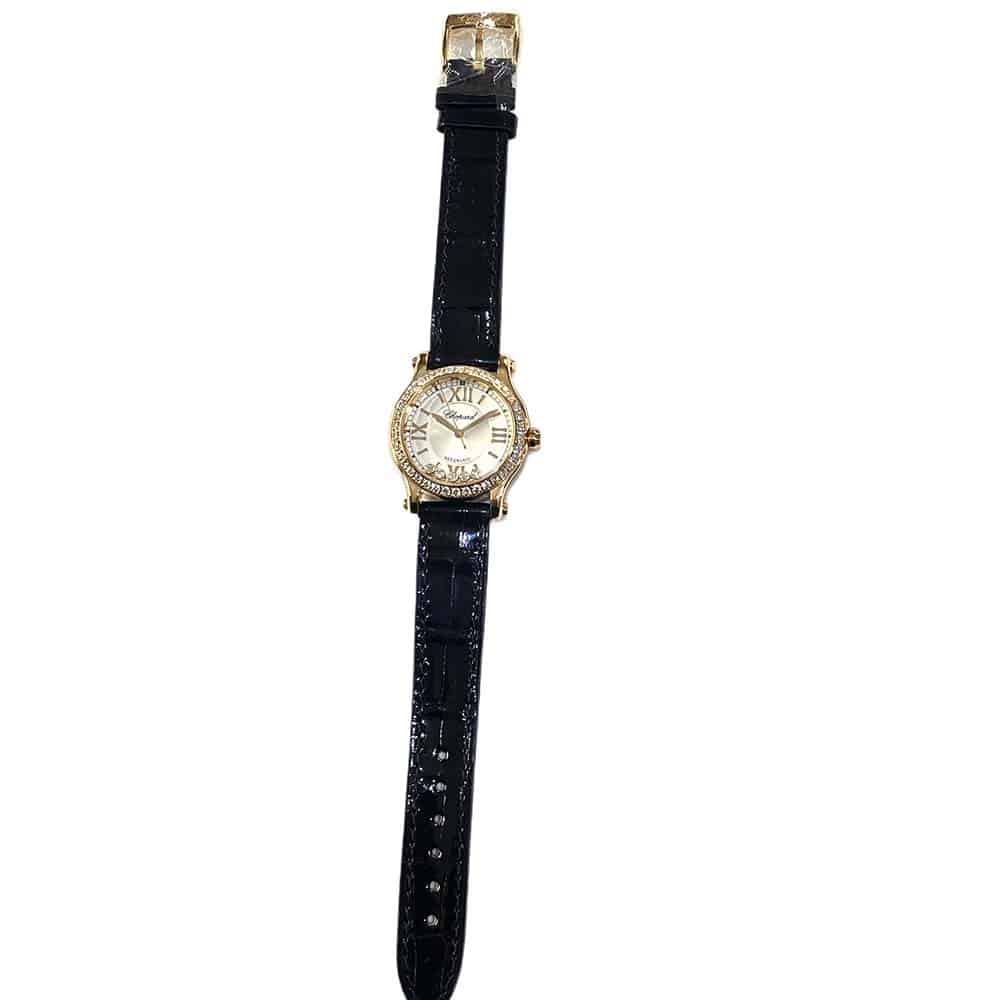 Chopard Happy Sport Black 274893-5002 Rose Gold with Black Leather Watch
