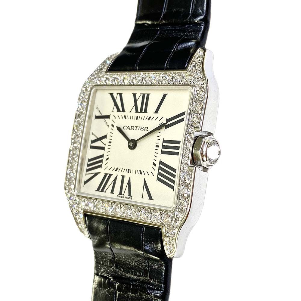 Cartier Santos Dumont Black WH100251 White Gold with Black Alligator Leather Watch