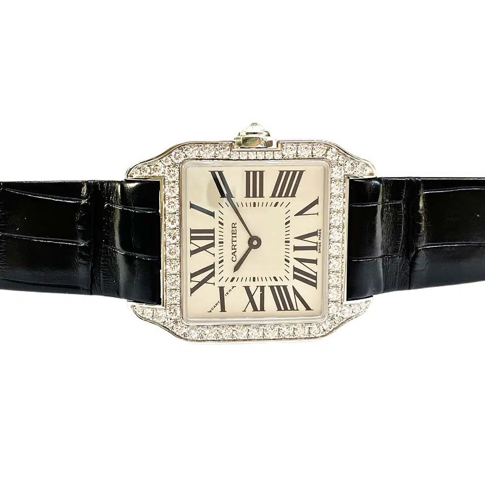 Cartier Santos Dumont Black WH100251 White Gold with Black Alligator Leather Watch – image 5