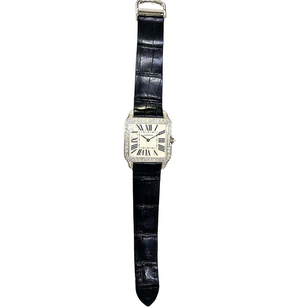 Cartier Santos Dumont Black WH100251 White Gold with Black Alligator Leather Watch