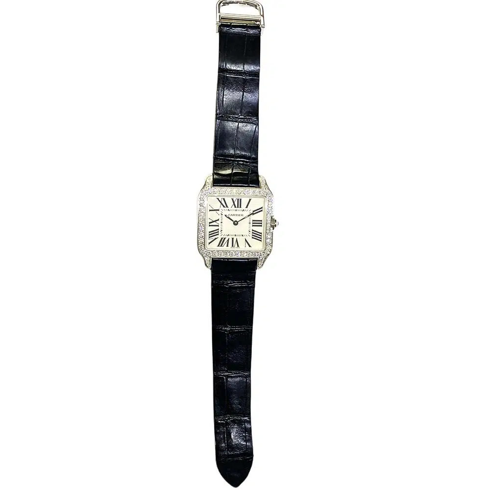 Cartier Santos Dumont Black WH100251 White Gold with Black Alligator Leather Watch – image 3