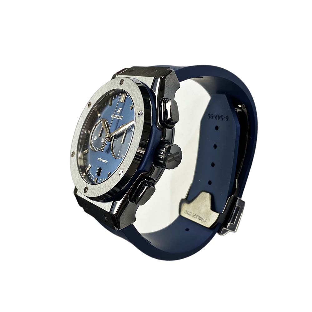 Hublot Classic Fusion Chronograph 541.CM.7170.RX Ceramic With Blue Rubber Watch Blue Index Dial