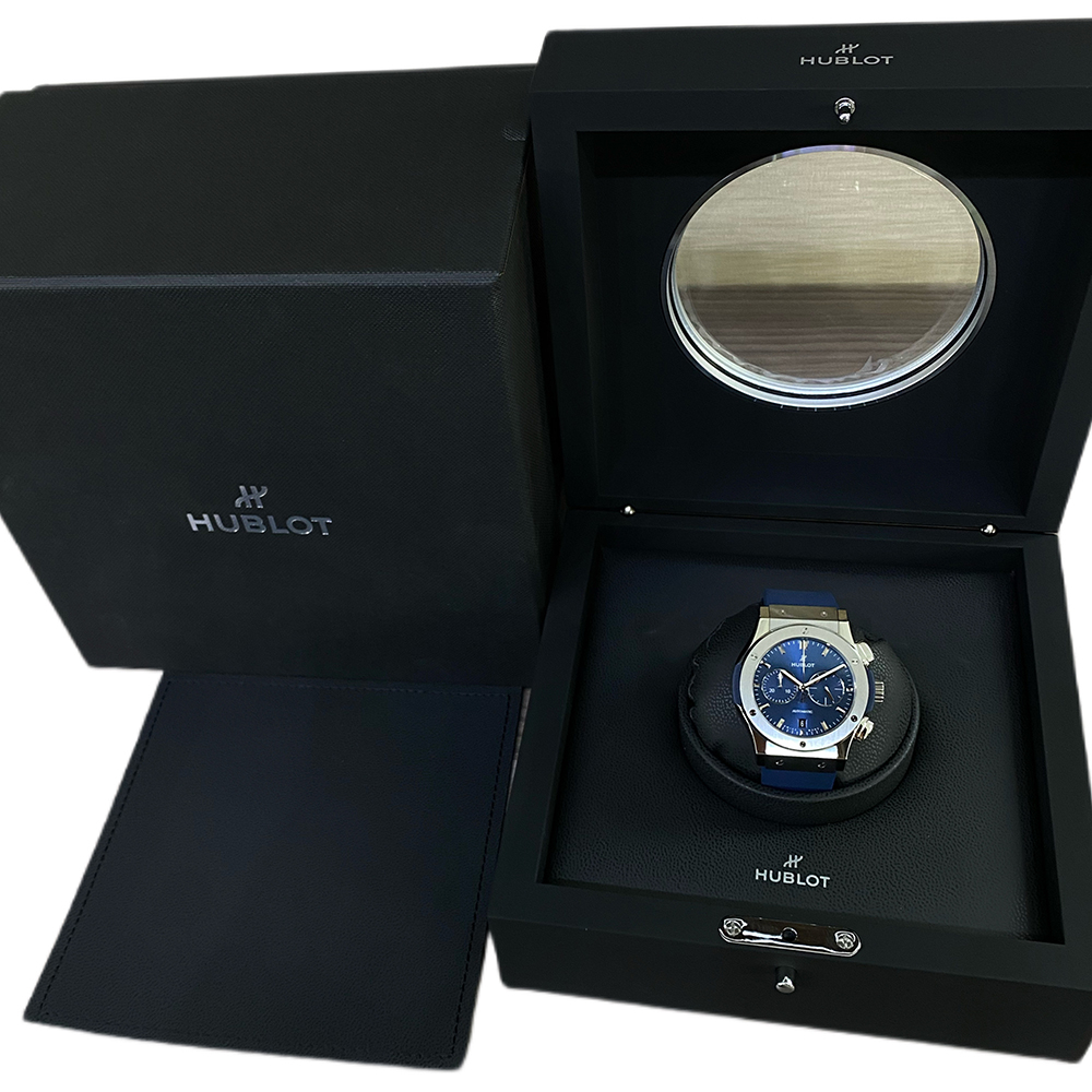 Hublot Classic Fusion Chronograph Blue 541.NX.7170.RX Titanium With Blue Rubber Watch Blue Dial