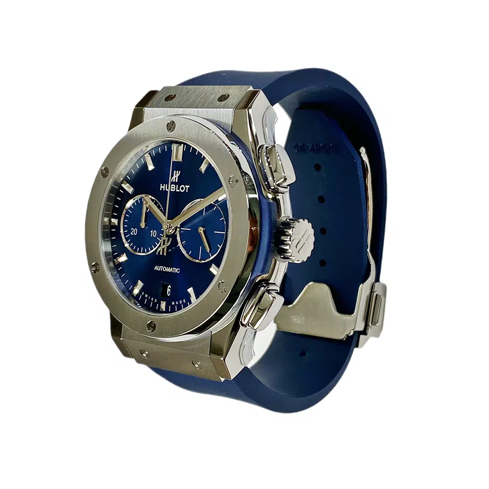 Hublot Classic Fusion Chronograph Blue 541.NX.7170.RX Titanium With Blue Rubber Watch Blue Dial – image 3