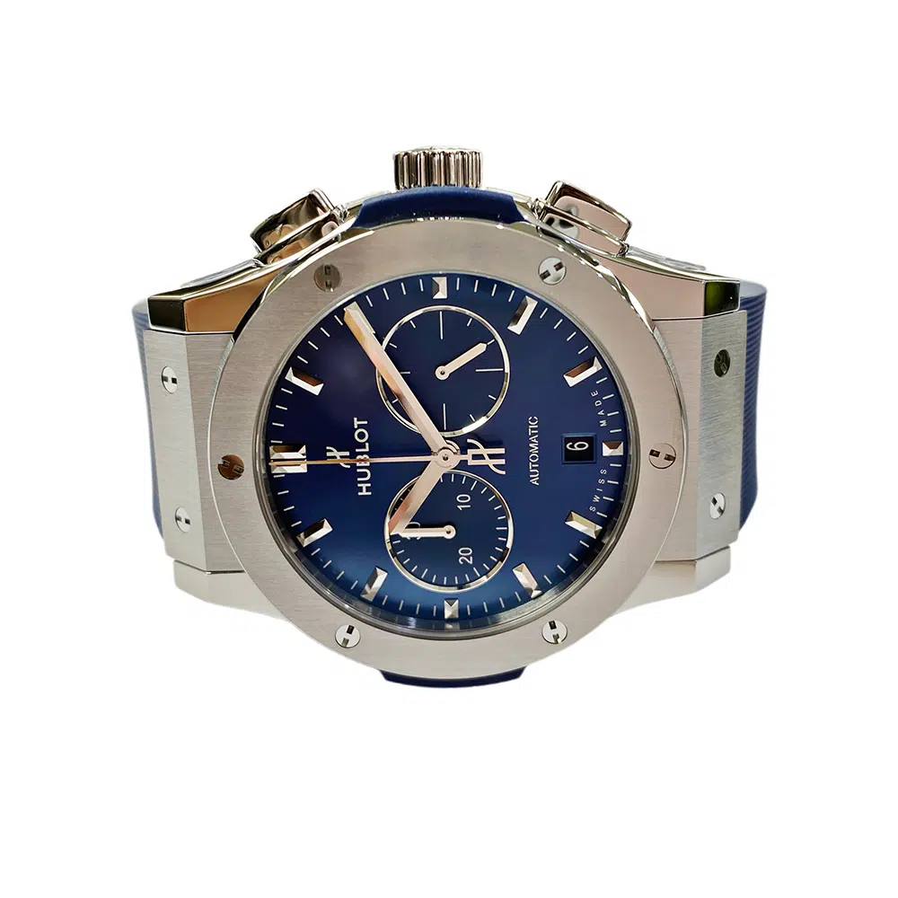 Hublot Classic Fusion Chronograph Blue 541.NX.7170.RX Titanium With Blue Rubber Watch Blue Dial – image 4