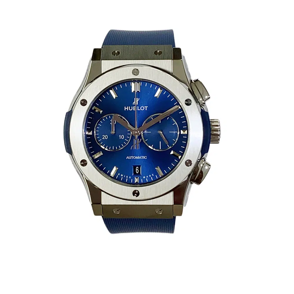 Hublot Classic Fusion Chronograph Blue 541.NX.7170.RX Titanium With Blue Rubber Watch Blue Dial – image 2