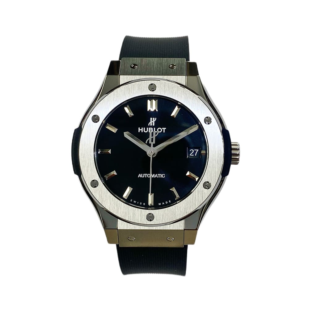 Hublot Classic Fusion 38mm 565.NX.1470.RX Titanium With Black Rubber Watch Black Dial