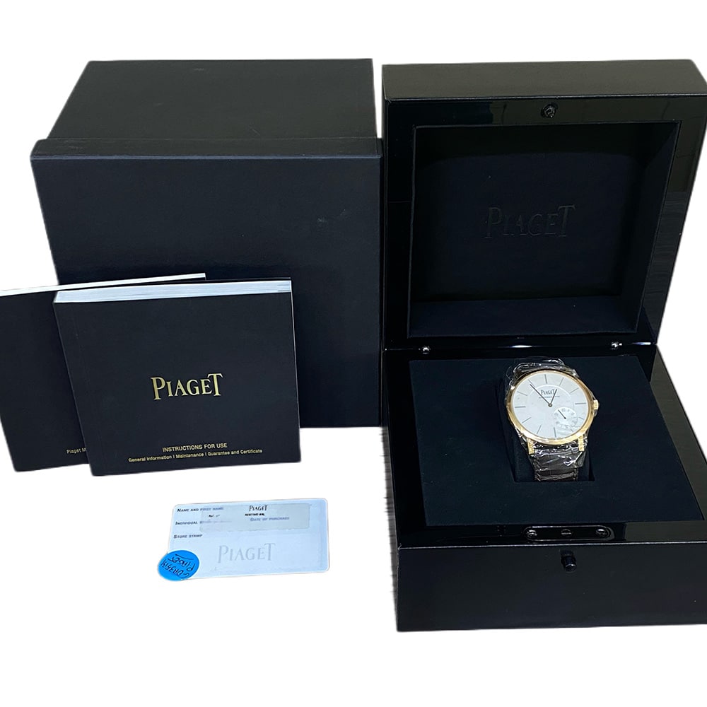 Piaget Altiplano 43mm G0A35131 Rose Gold with Brown Leather Watch Silver Dial