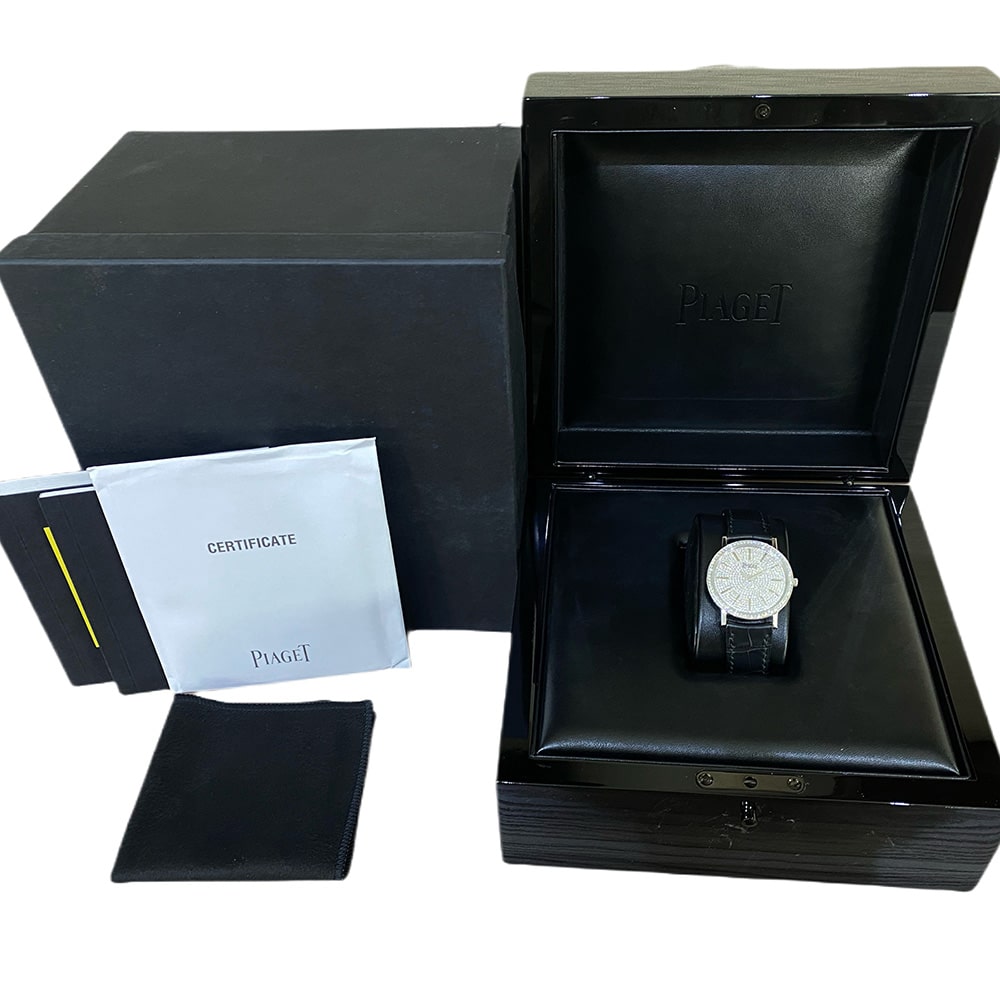 Piaget Altiplano 34mm G0A36128 White Gold with Black Crocodile Leather Watch Pave Diamond Dial 2018