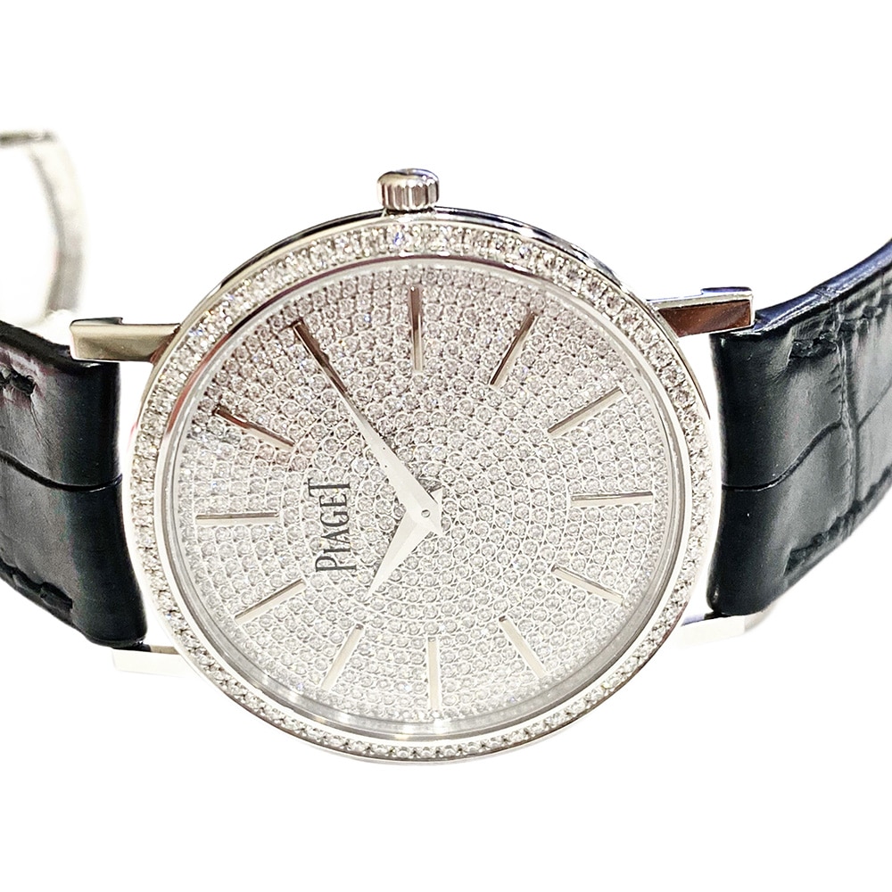 Piaget Altiplano 34mm G0A36128 White Gold with Black Crocodile Leather Watch Pave Diamond Dial 2018
