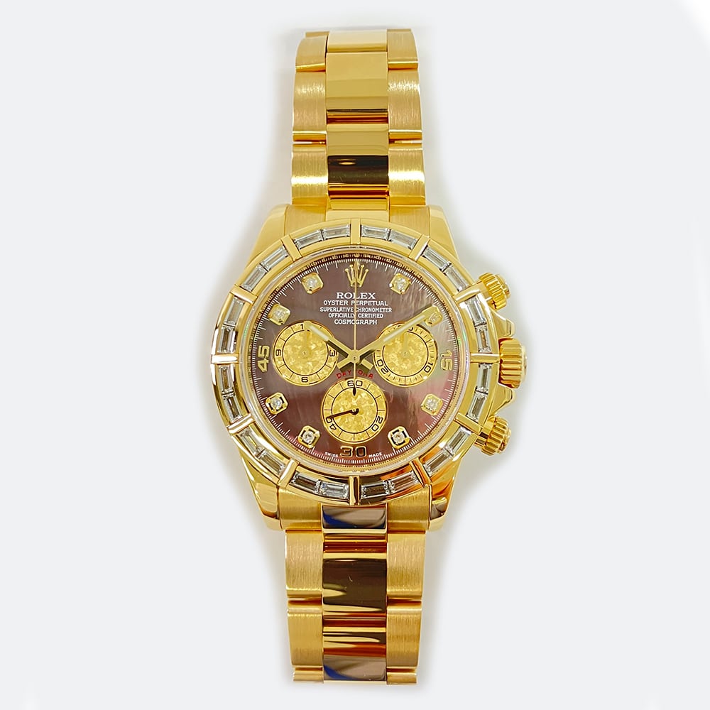 Rolex Cosmograph Daytona 40mm Oyster 116568BR Yellow Gold Watch Black MOP Diamond Dial 2012