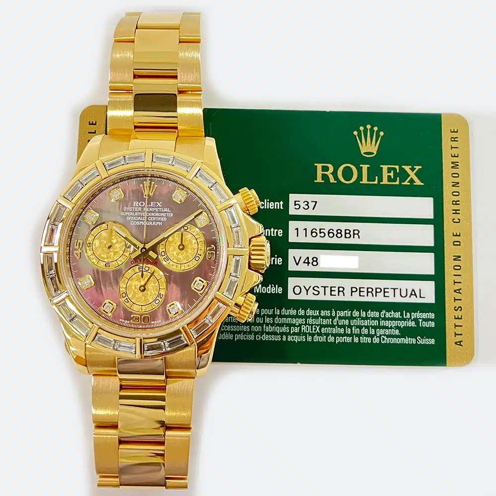 Rolex Cosmograph Daytona 40mm Oyster 116568BR Yellow Gold Watch Black MOP Diamond Dial 2012 – image 2