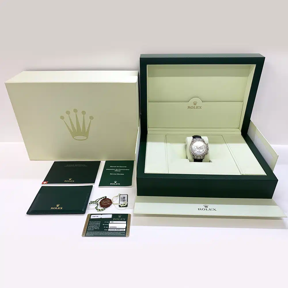 Rolex Daytona Diamond Bezel White MOP Dial 40mm 116599RBR White Gold Black Leather Watch 2013 – image 9