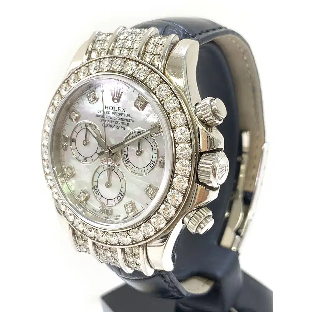 Rolex Daytona Diamond Bezel White MOP Dial 40mm 116599RBR White Gold Black Leather Watch 2013 – image 8
