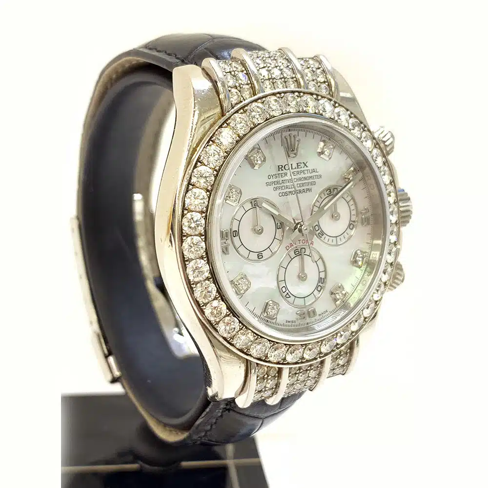 Rolex Daytona Diamond Bezel White MOP Dial 40mm 116599RBR White Gold Black Leather Watch 2013 – image 7