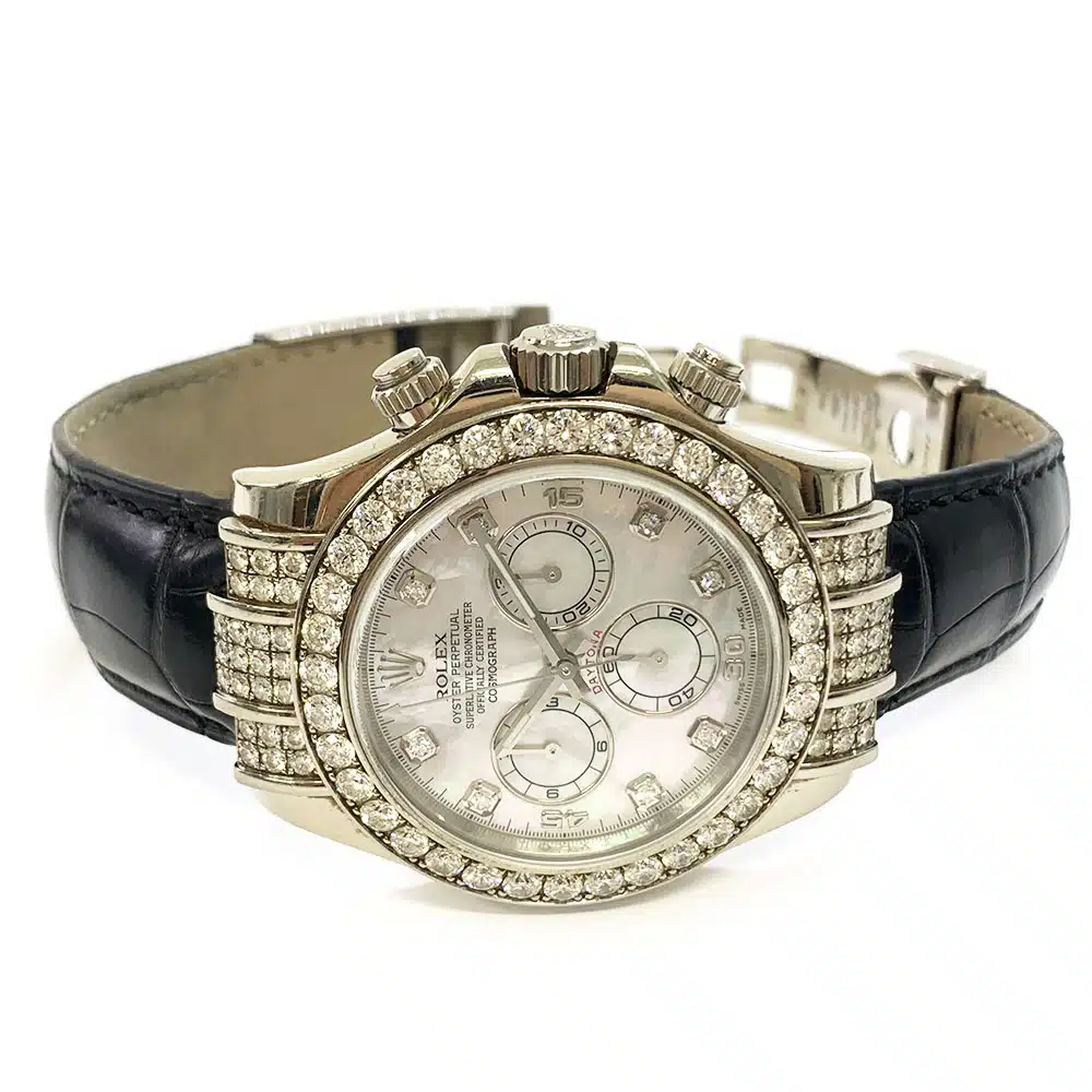 Rolex Daytona Diamond Bezel White MOP Dial 40mm 116599RBR White Gold Black Leather Watch 2013 – image 3