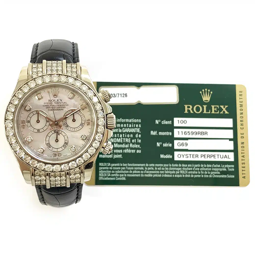 Rolex Daytona Diamond Bezel White MOP Dial 40mm 116599RBR White Gold Black Leather Watch 2013 – image 2