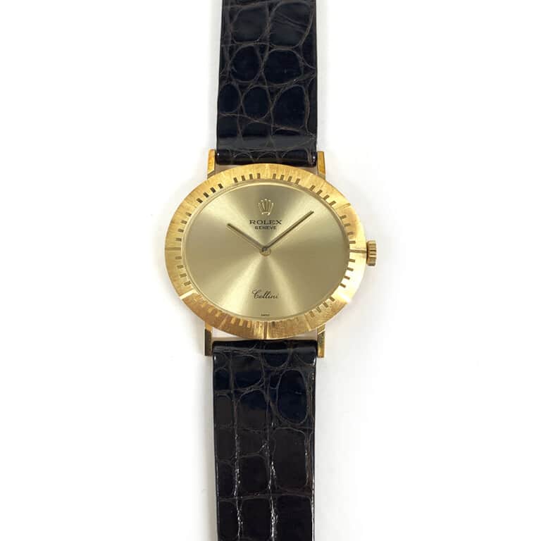 Rolex Cellini 4083 Yellow Gold With Black Leather Watch Champagne Dial