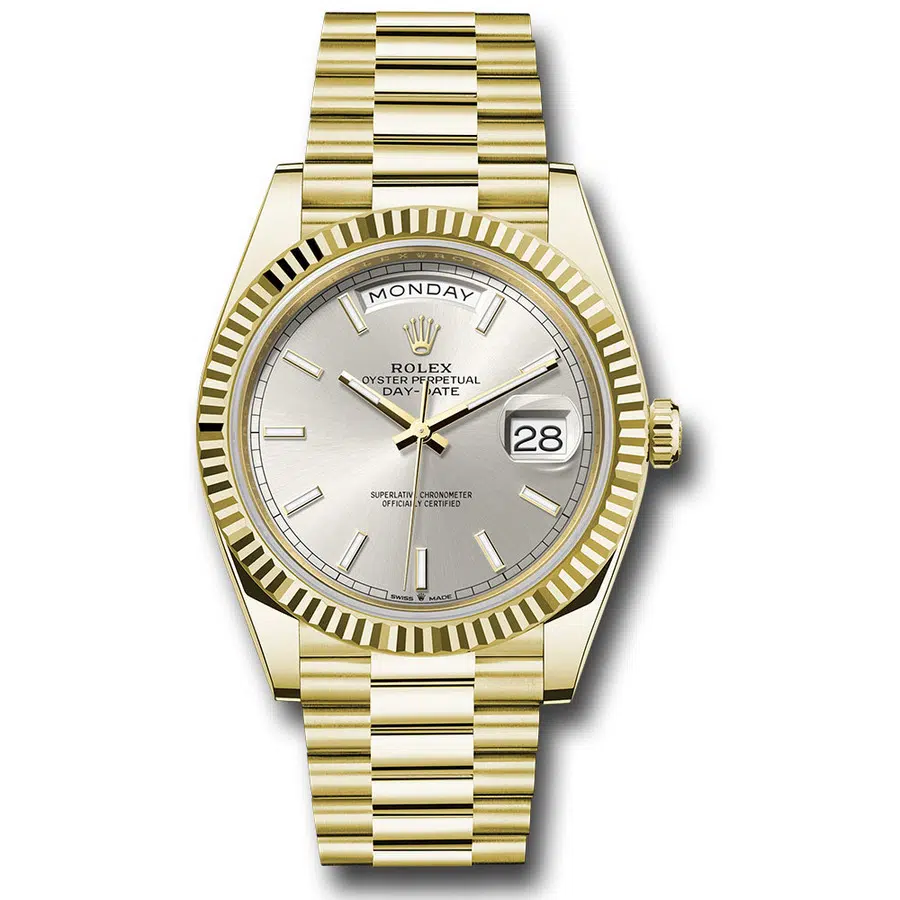 Rolex Day-Date 40mm 228238 Yellow Gold President Watch Silver Index Dial 2024