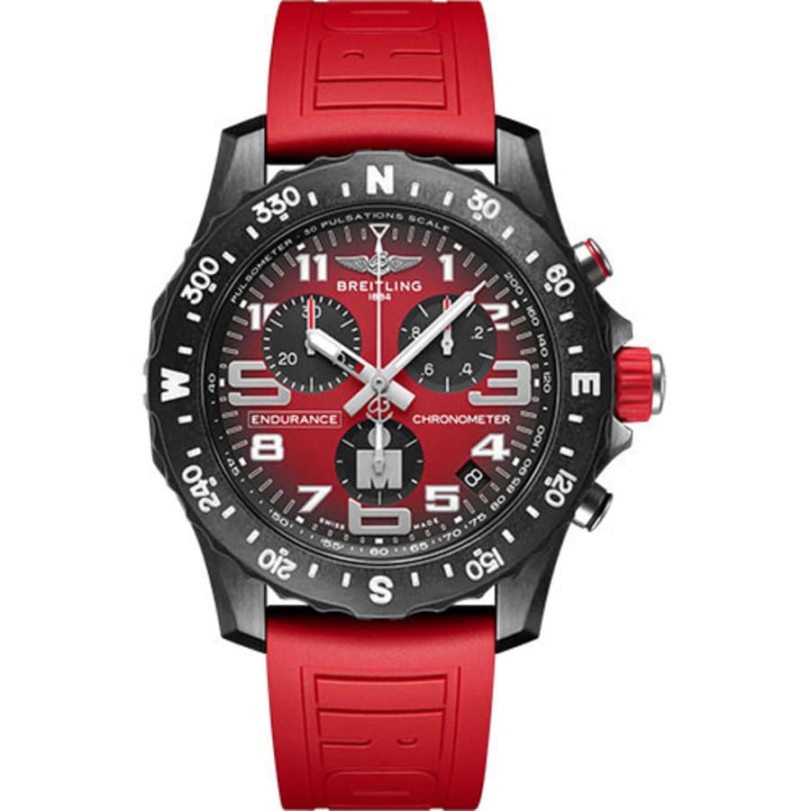 Breitling Endurance Pro 44mm X823109A1K1S1 Black Polycarbonate Case With Black Rubber Strap Watch Red Dial 2024