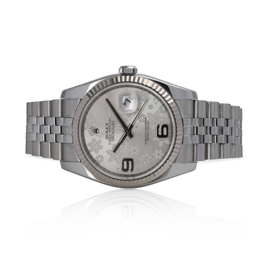 Rolex Datejust 36mm 116234 Steel & White Gold Watch Silver Flower Dial