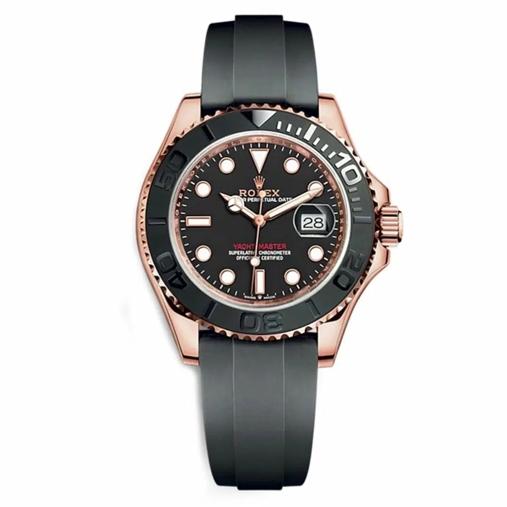 Rolex Yacht-Master 40mm 126655-0002 Rose Gold with Black Rubber Watch Black Dial