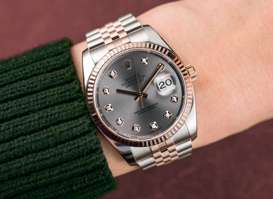 Rolex Datejust 116231-0100 Steel and Rose Gold 36mm Watch Factory Grey Diamond Dial Jubilee Band