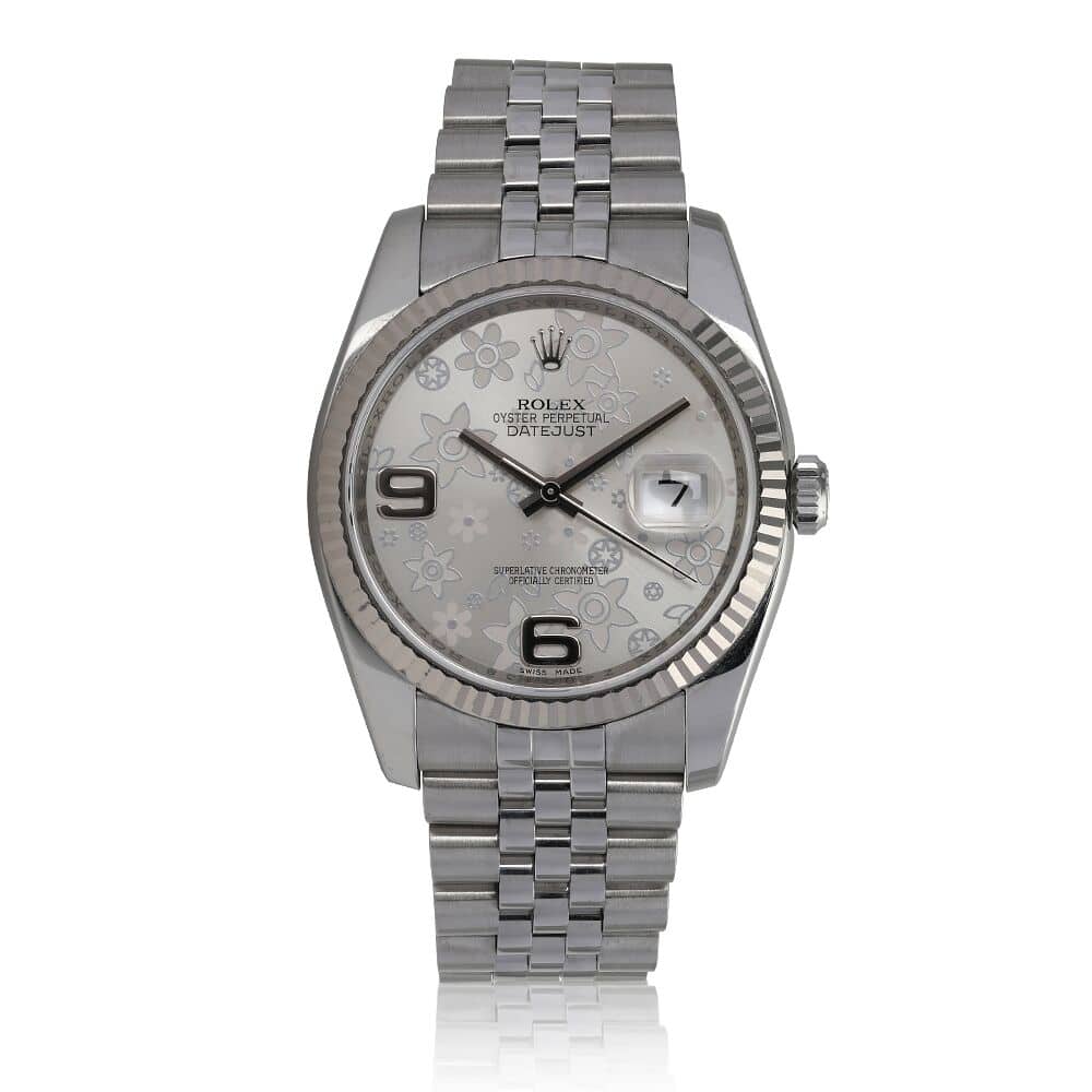 Rolex Datejust 36mm 116234 Steel & White Gold Watch Silver Flower Dial