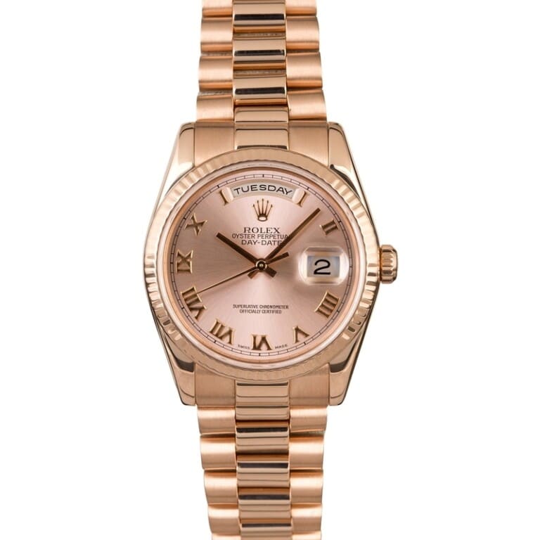 Rolex Day-Date President Rose Gold Watch Pink Roman Numeral Dial 118235