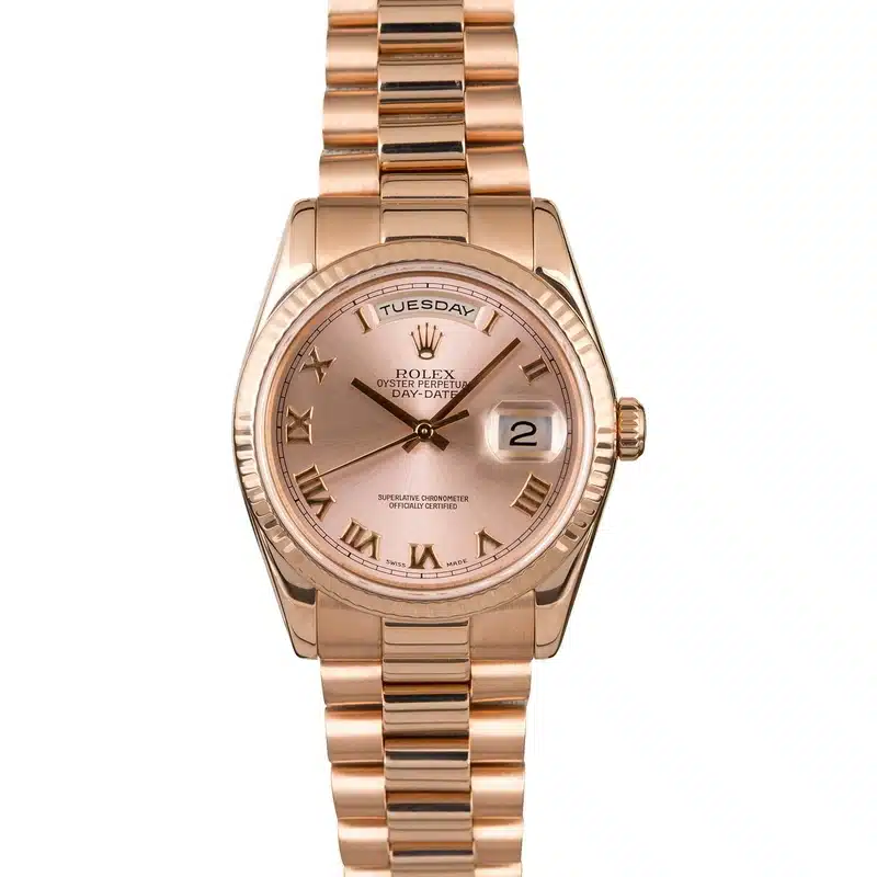 Rolex Day-Date President Rose Gold Watch Pink Roman Numeral Dial 118235
