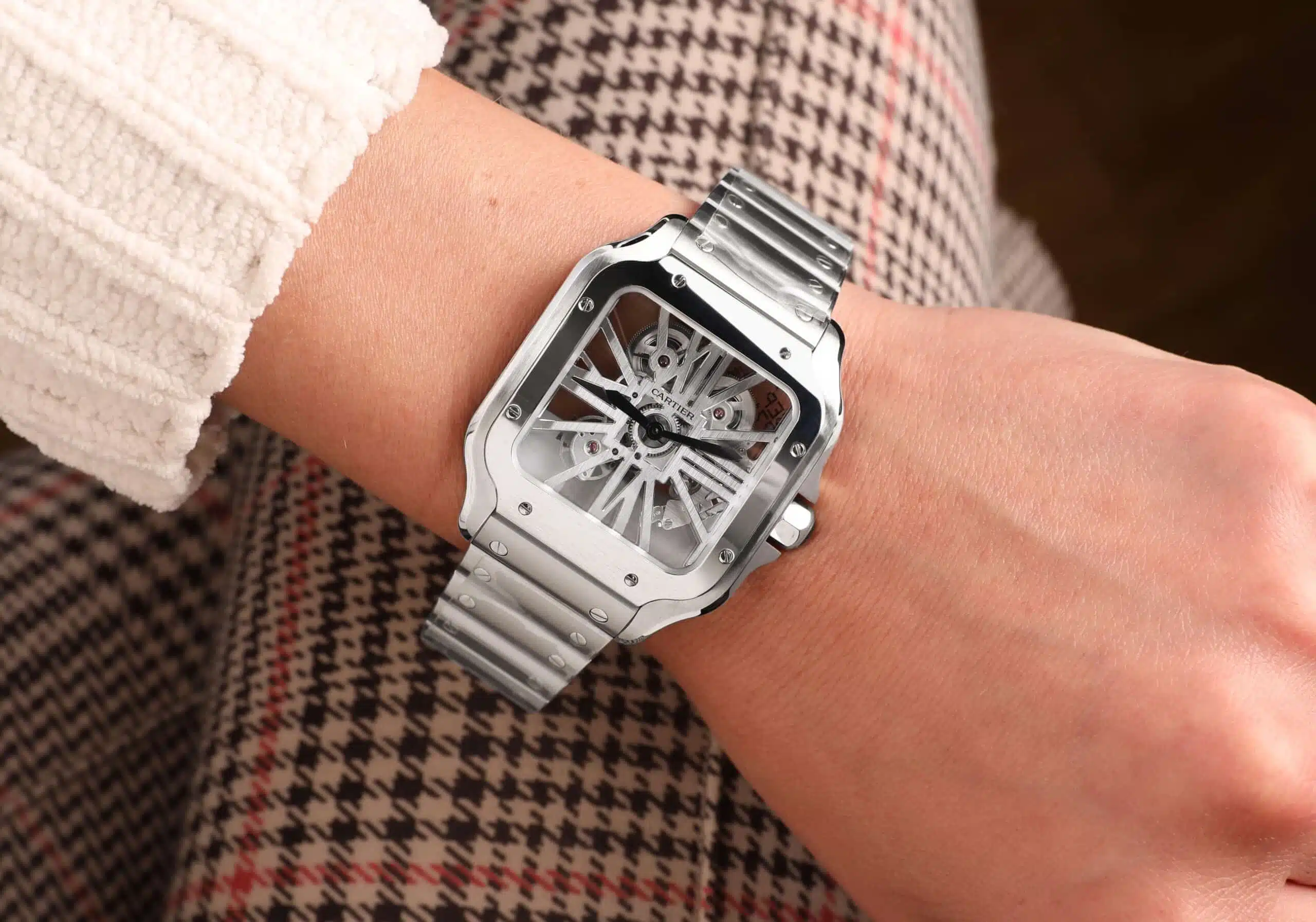 Cartier Santos De Cartier Skeleton WHSA0015 Stainless Steel Watch COMES WITH RUBBER STRAP AND DEPLOYMENT BUCKLE – image 8