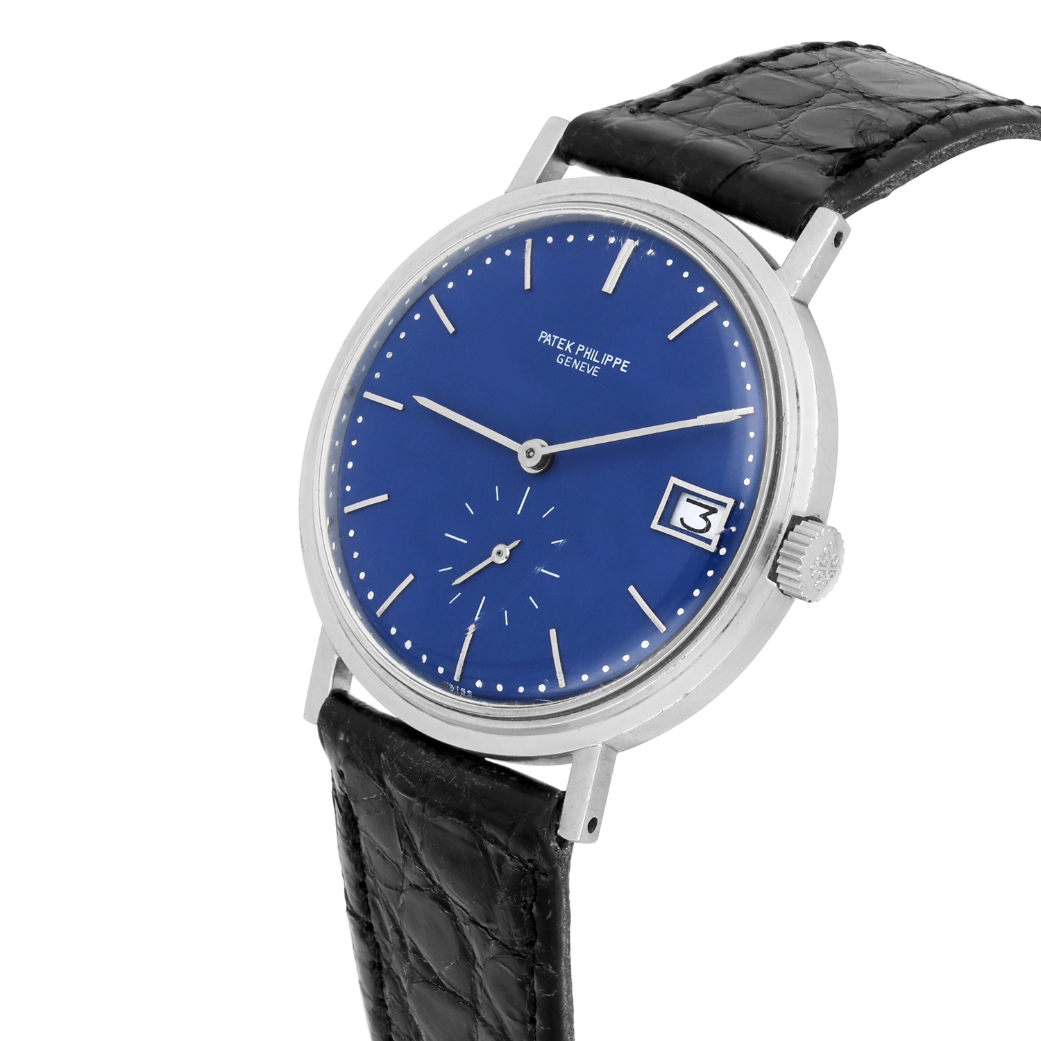 Patek Philippe Calatrava 3445G 18K White Gold Blue Dial Mens Watch